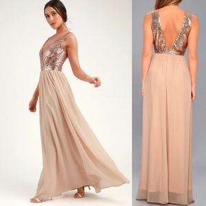 NWT Lulus Elegant Champagne Sequin Maxi Dress